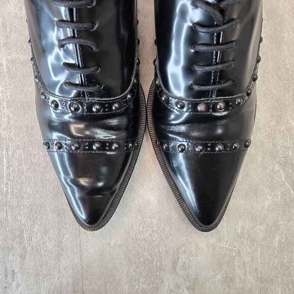 Uterque Oxford Shoe 7 Black Leather Spike Stud Goth Grunge Preppy Lace Up Loafer - Picture 10 of 11
